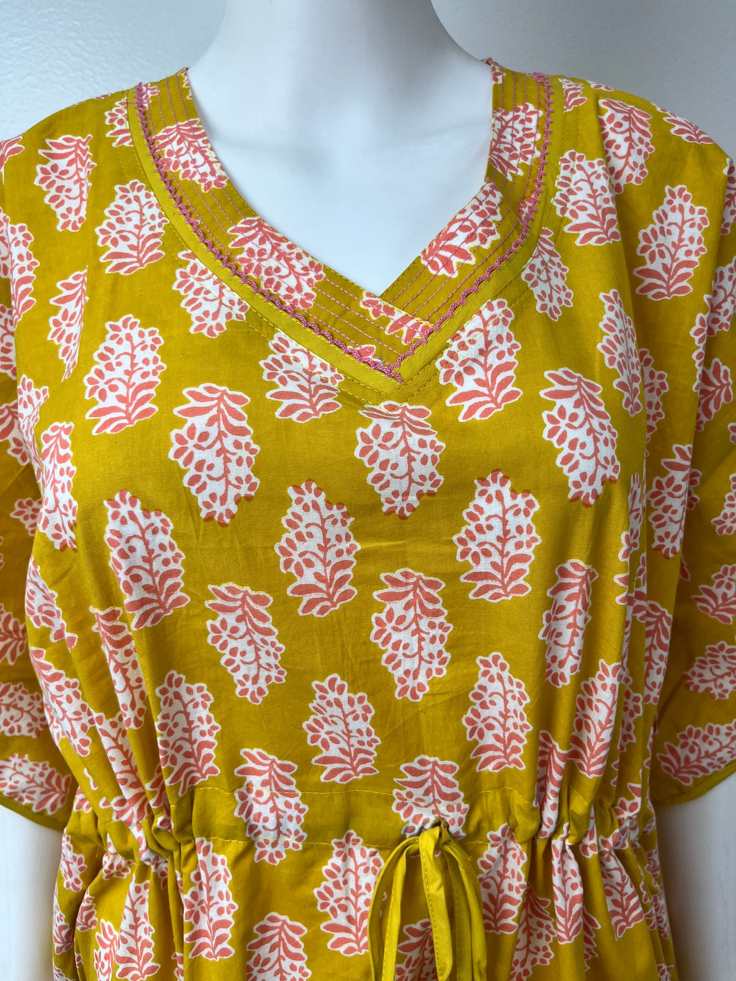 Yellow Printed Soft Pure Cotton Kaftan for Women