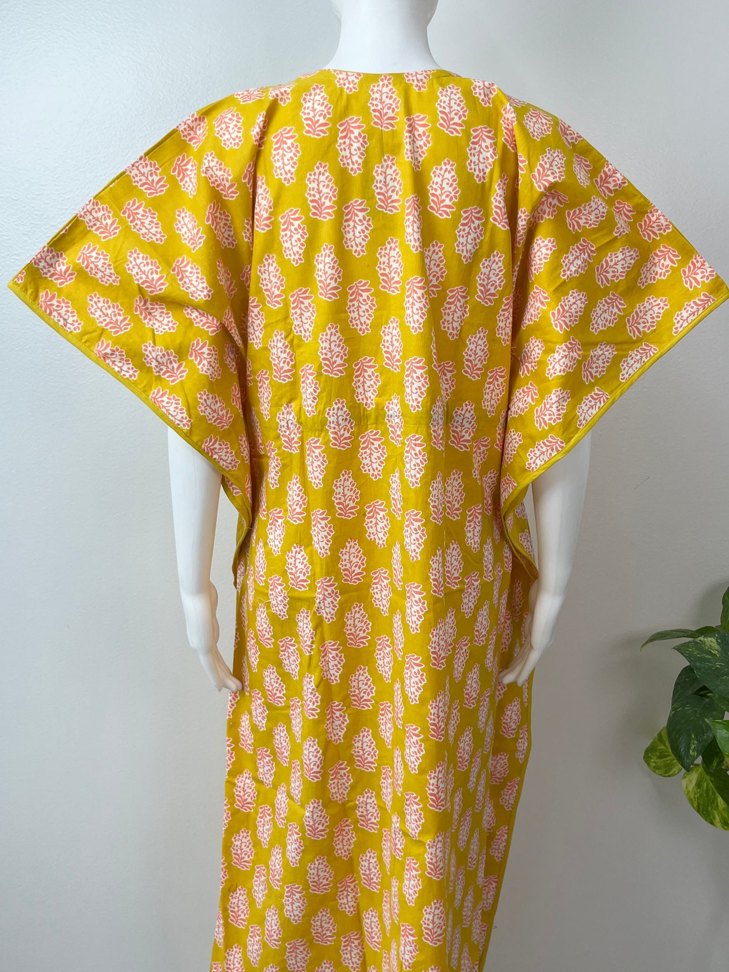 Yellow Printed Soft Pure Cotton Kaftan for Women