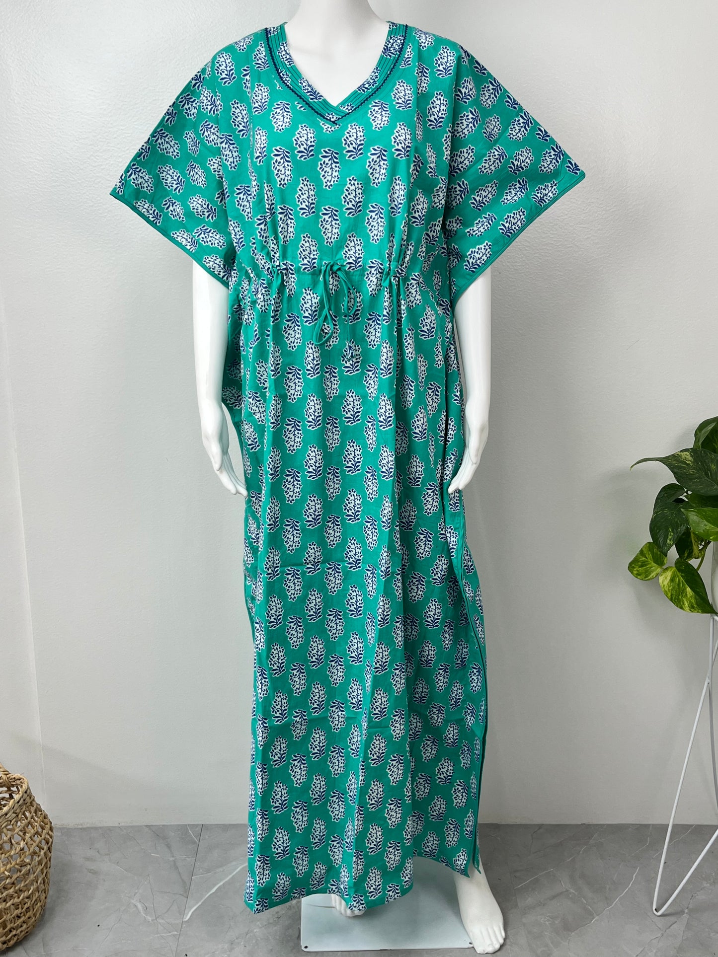 Turquoise Premium Pure Cotton Fabric Kaftan