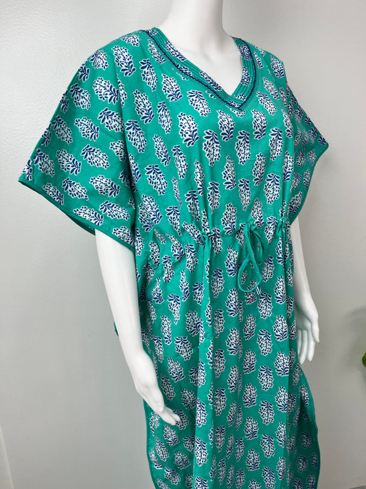 Turquoise Premium Pure Cotton Fabric Kaftan