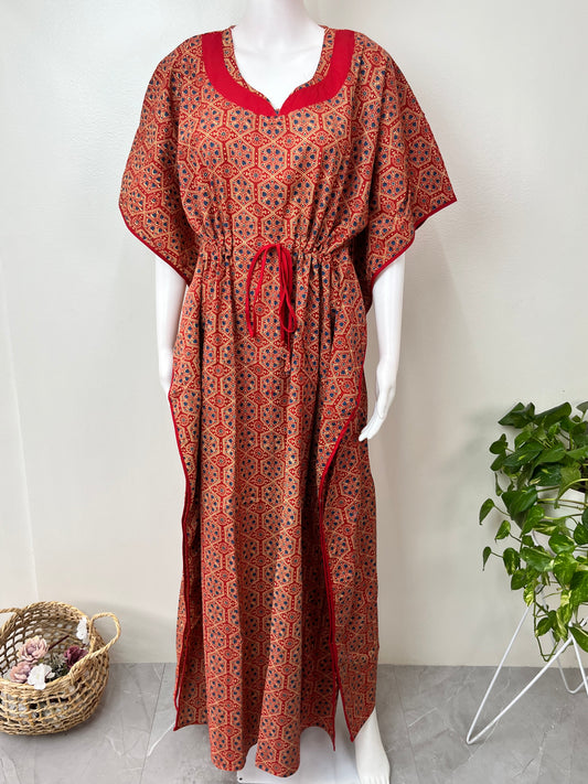 Maroon Digital Printed 100% Cotton Kaftan