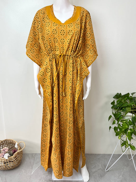 Mustard Pure Cotton Kaftan Nighty