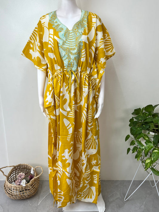 Yellow Cambric Cotton Elegant Kaftan