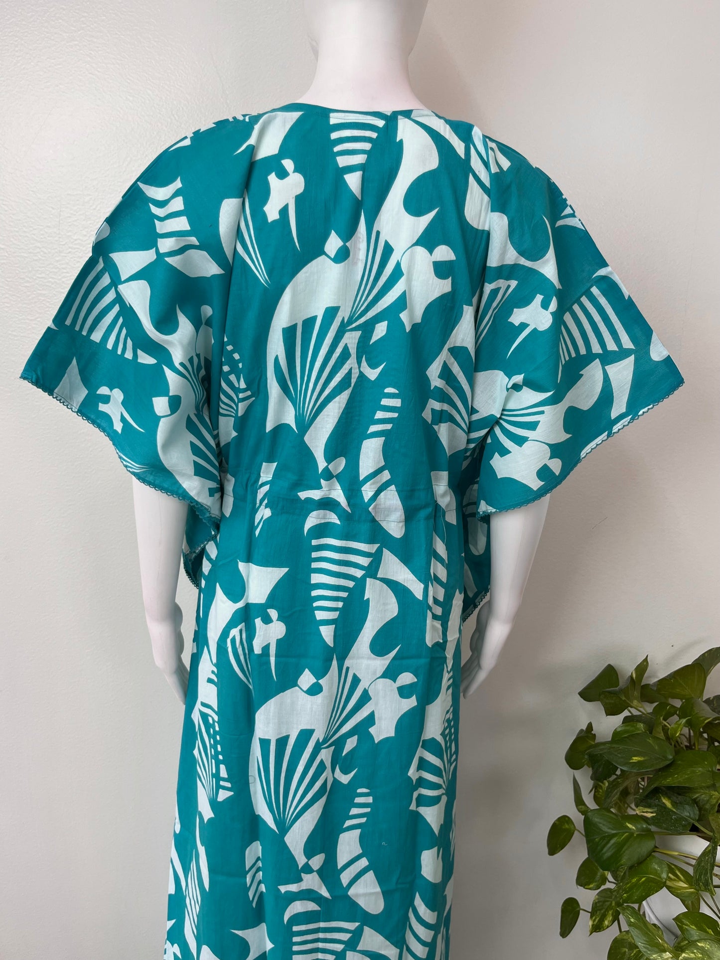 Teal Classic Embroidery Cambric Cotton Kaftan