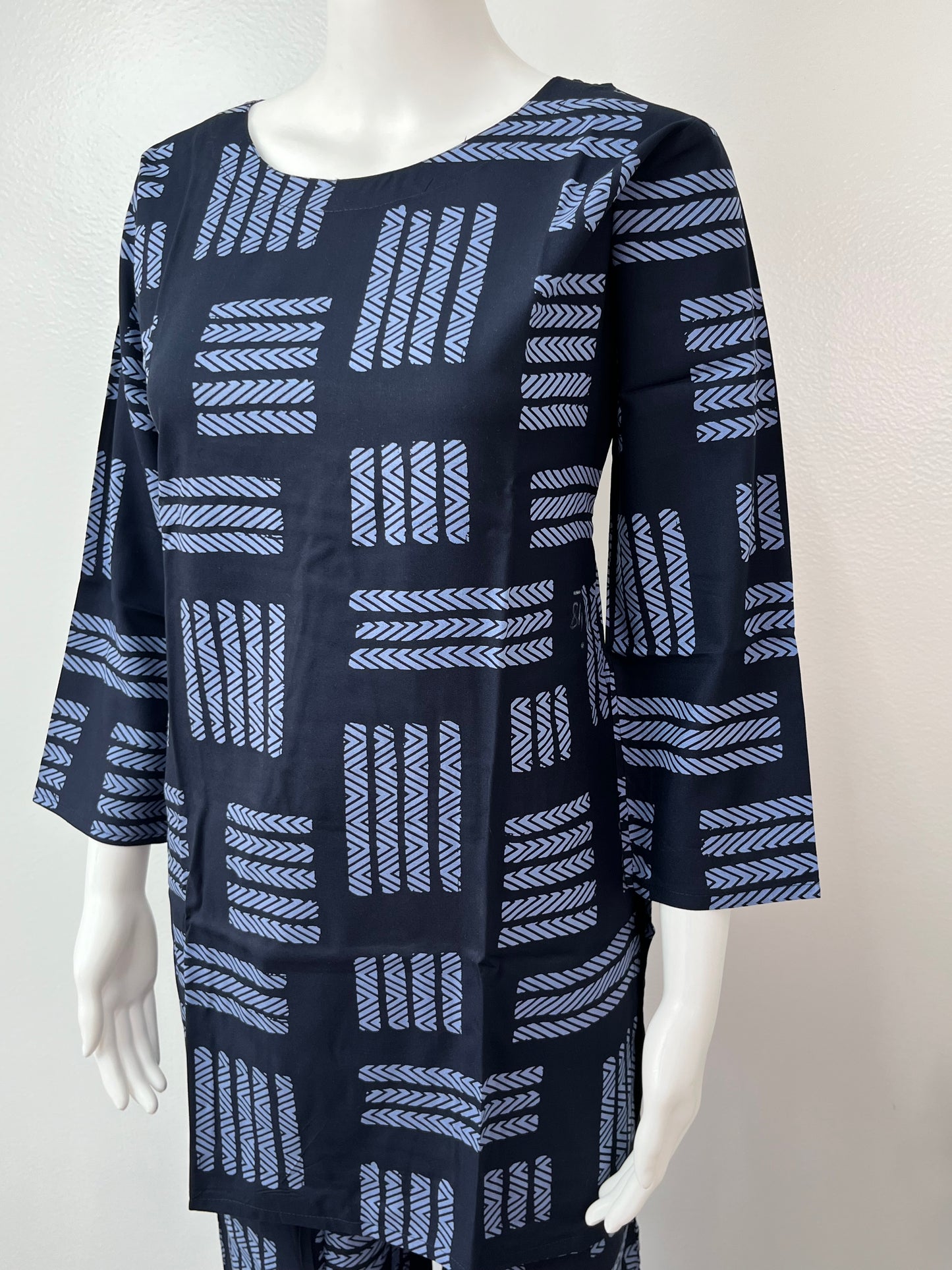 Navy Blue Abstract Rayon Fabric Night Suit