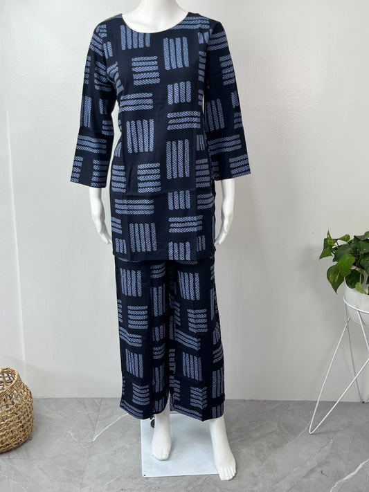 Navy Blue Abstract Rayon Fabric Night Suit