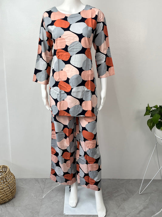 Retro Blooms Rayon Fabric Night Suit