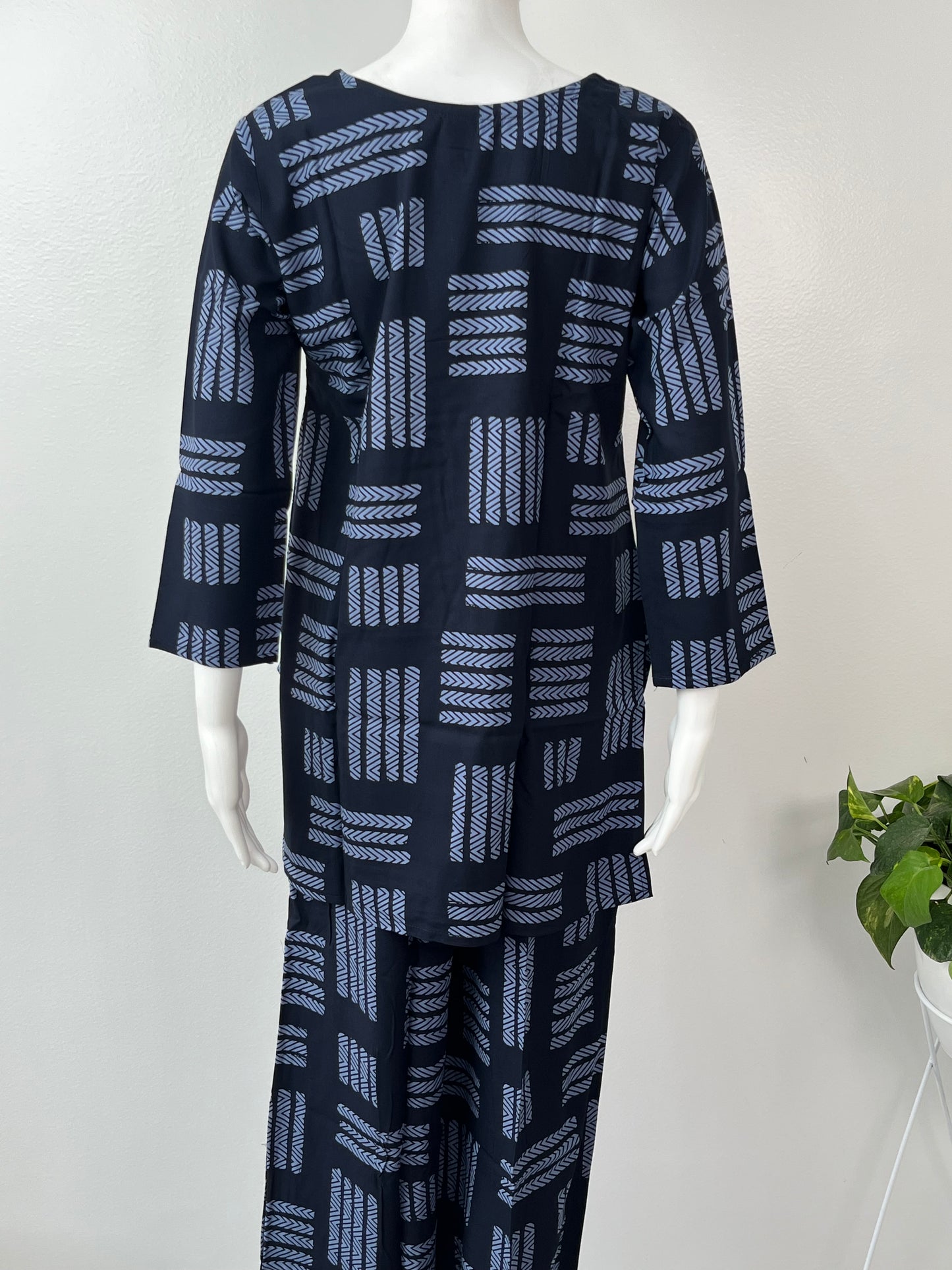 Navy Blue Abstract Rayon Fabric Night Suit