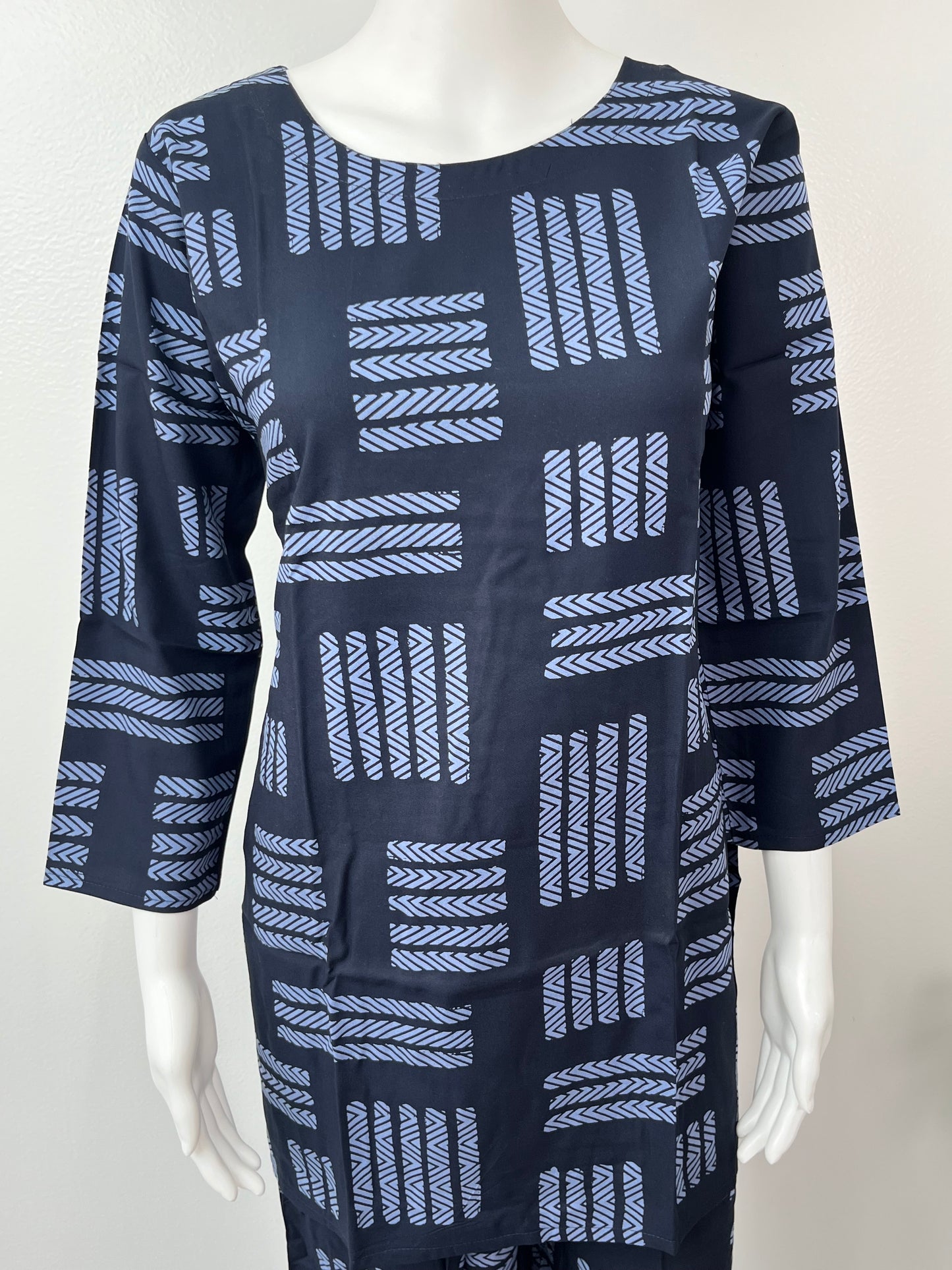 Navy Blue Abstract Rayon Fabric Night Suit