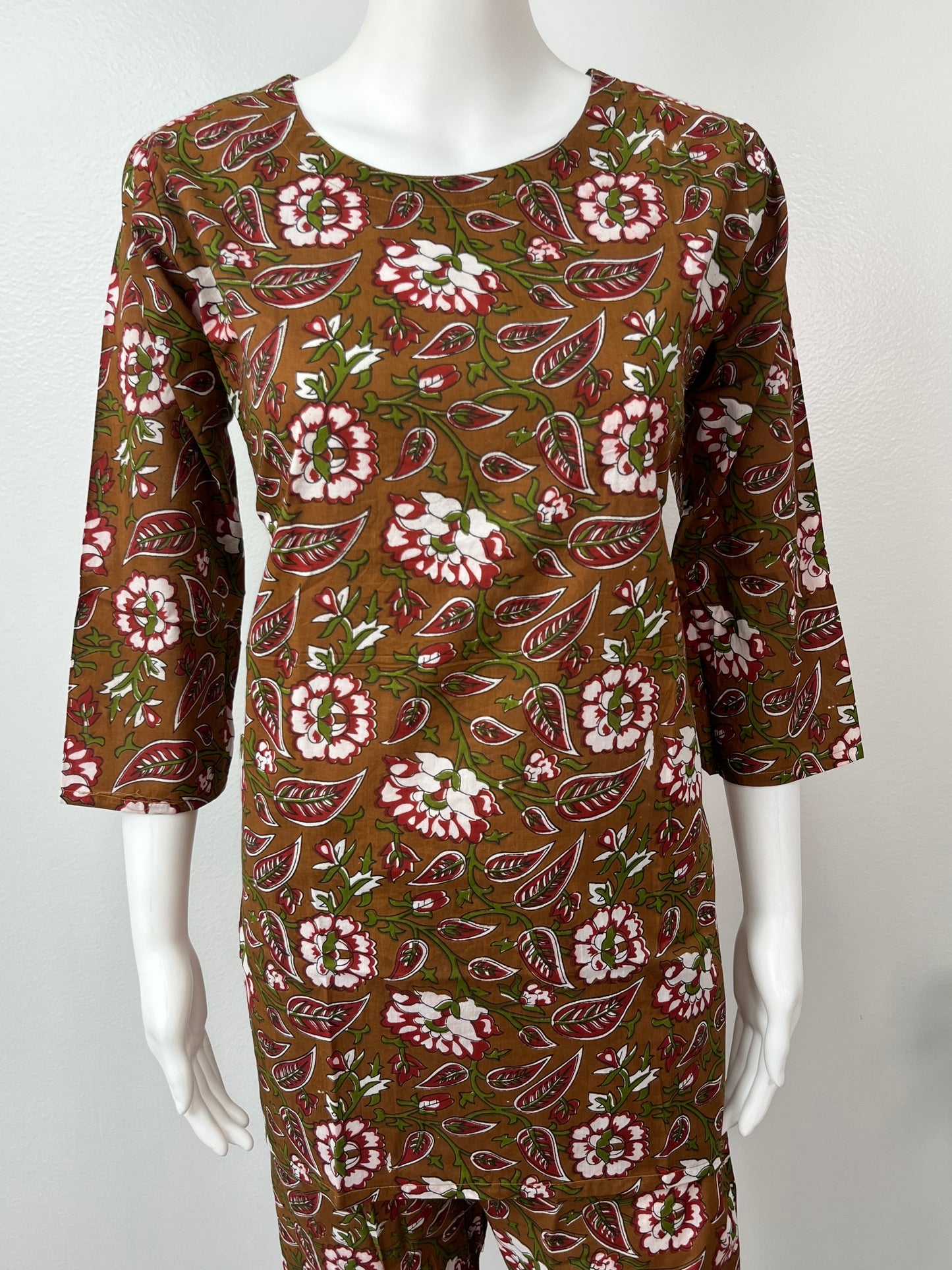 Olive Floral Pure Cotton Women's Night Suit