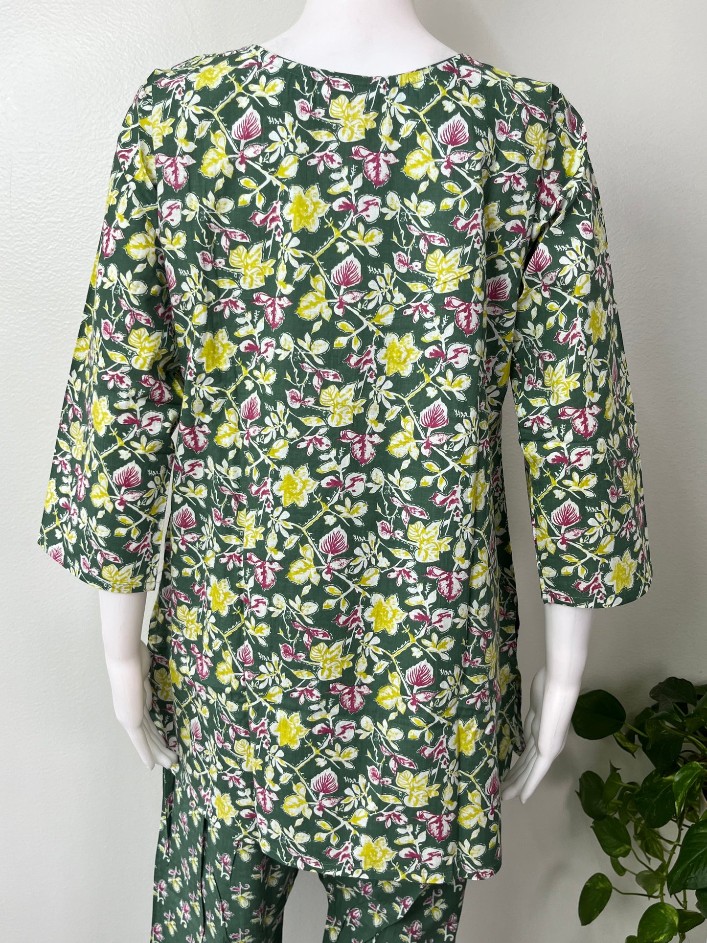 Printed Cotton Night Suit for Women -Dark Green