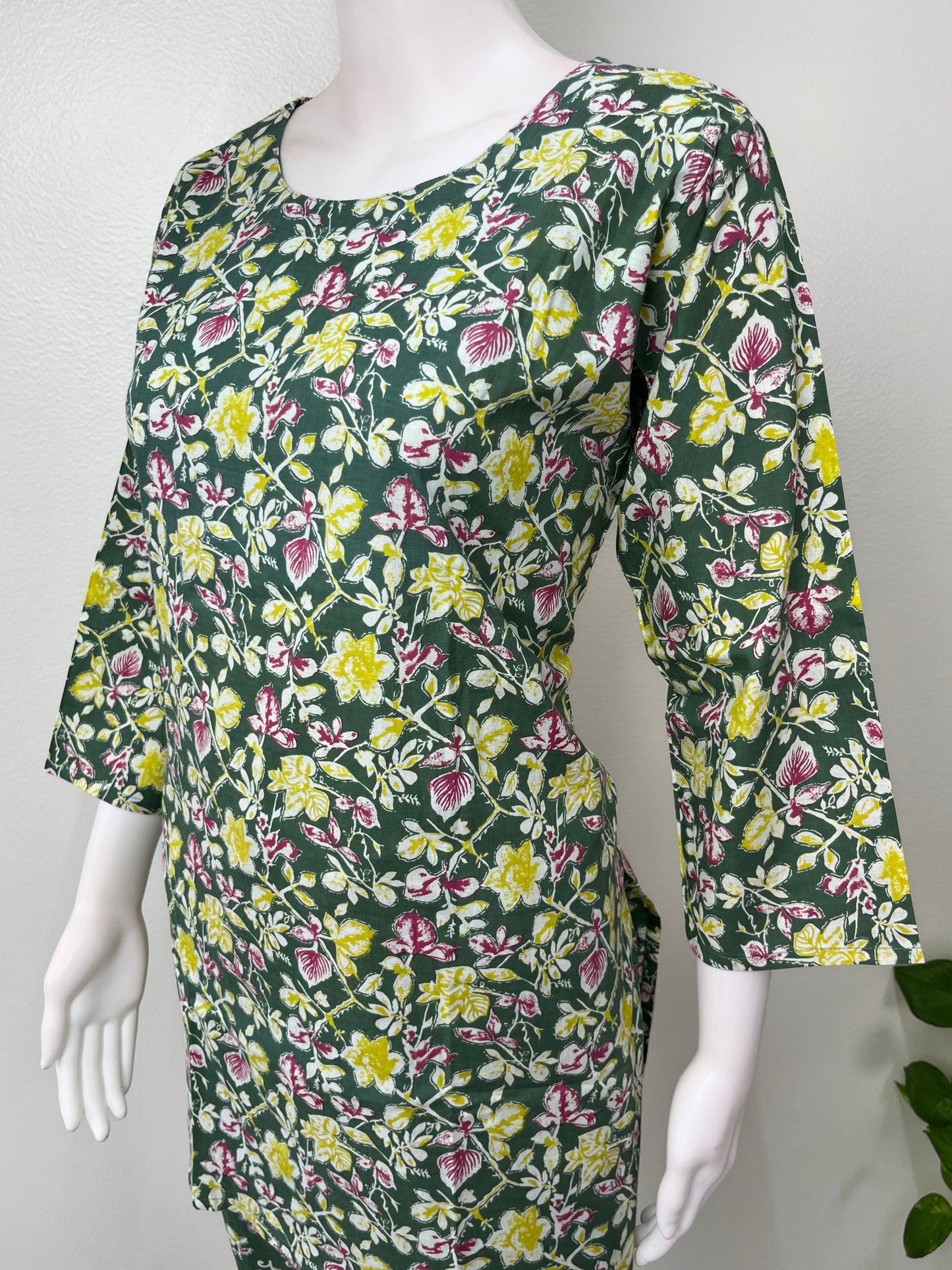 Printed Cotton Night Suit for Women -Dark Green