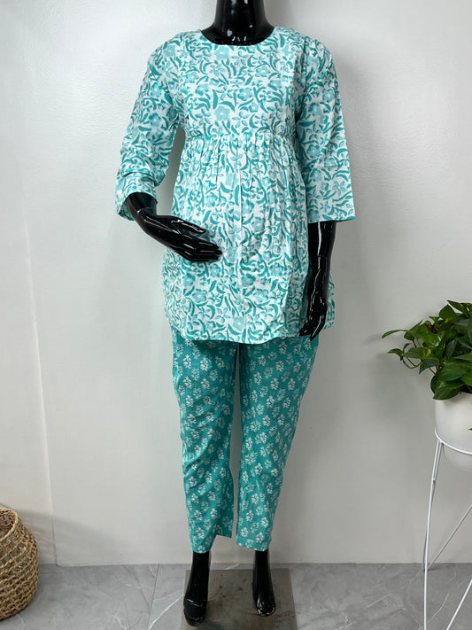 Sky Blue Pure Cotton Fabric Maternity Co-ord Set.