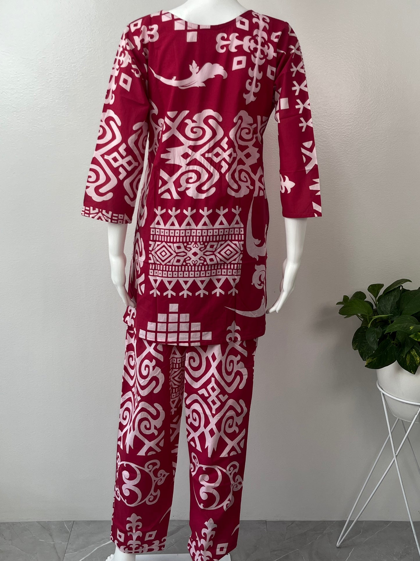 Tribal Red Maze Pure Cotton Loungewear Set