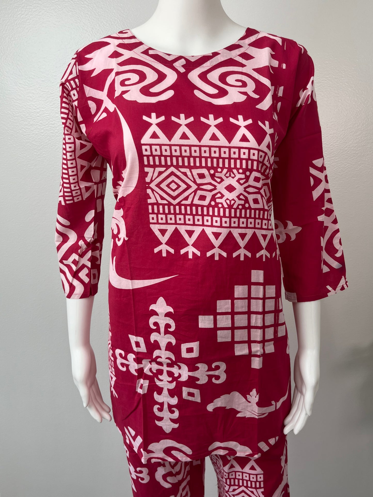 Tribal Red Maze Pure Cotton Loungewear Set