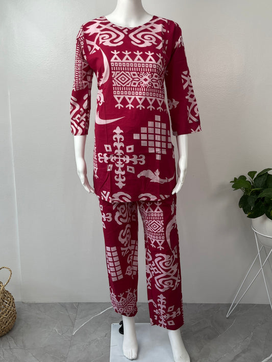 Tribal Red Maze Pure Cotton Loungewear Set