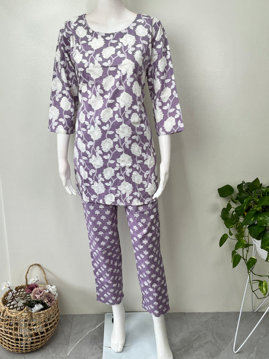Lightweight Cotton Nightwear Set- Lavender