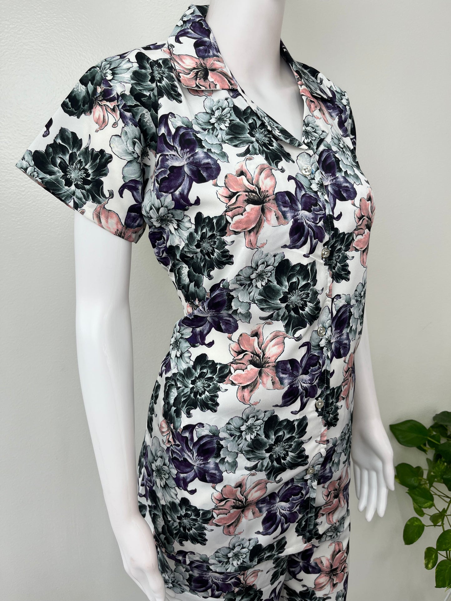 Floral Printed Rayon Button-Down Night Suit