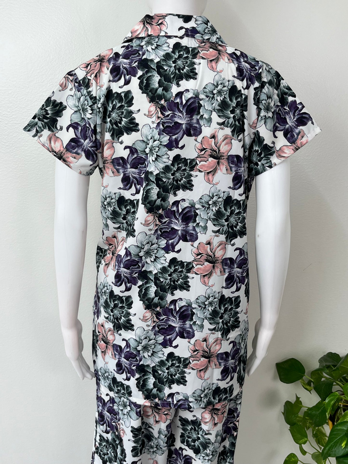 Floral Printed Rayon Button-Down Night Suit