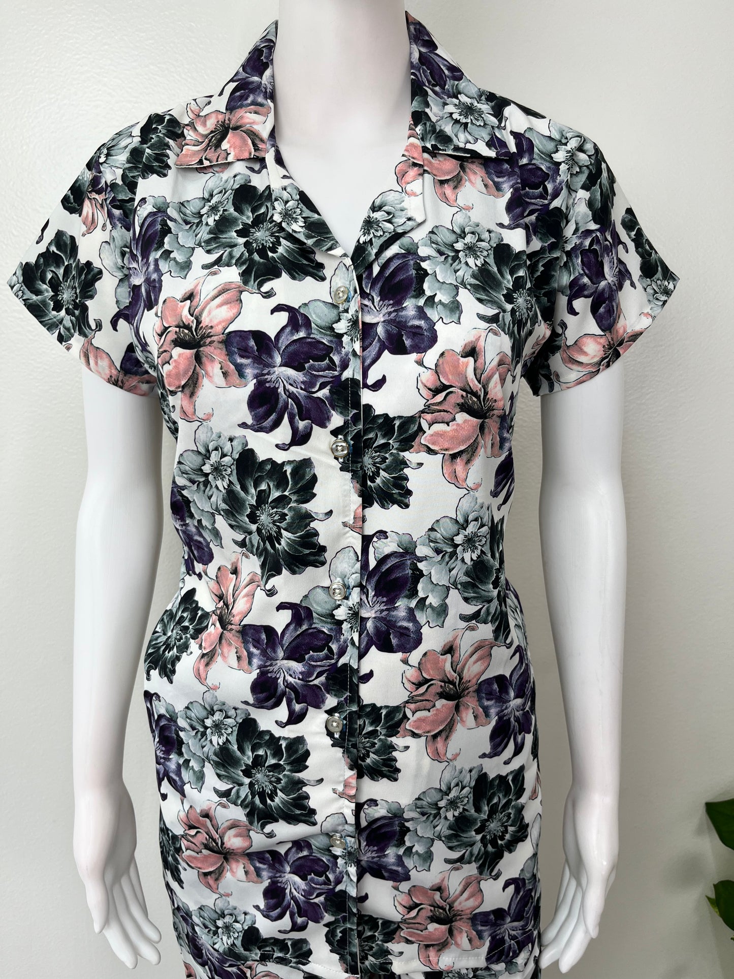 Floral Printed Rayon Button-Down Night Suit