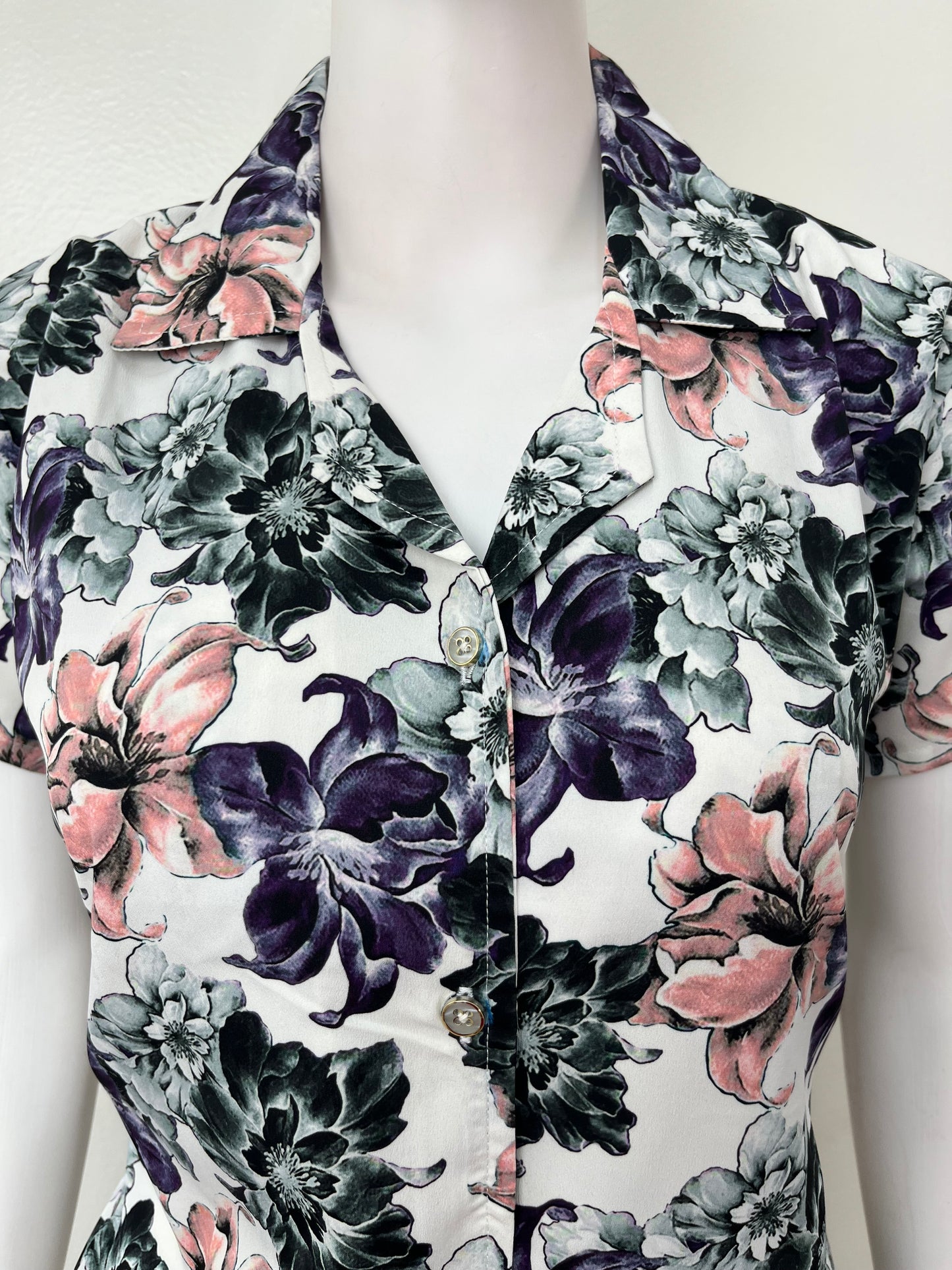 Floral Printed Rayon Button-Down Night Suit
