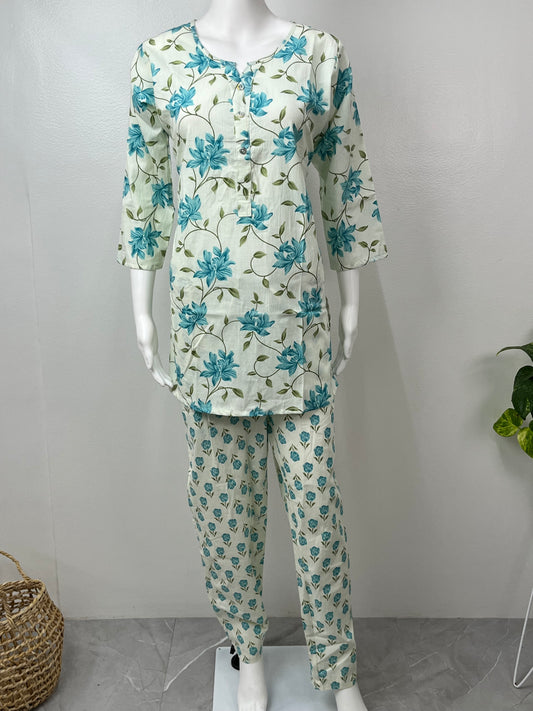 Midnight Bloom Cotton Night Suit