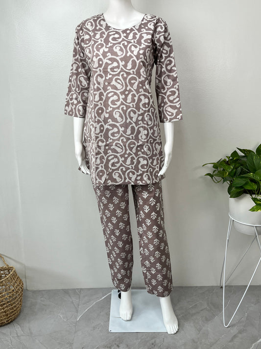 Pastel Hues 100% Cotton Night Suit Top & Bottom Set