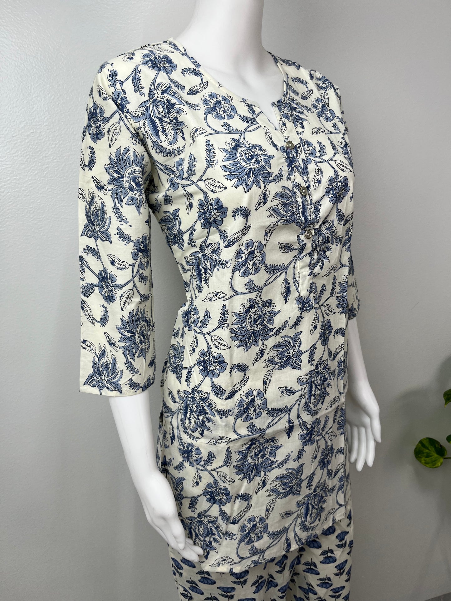 Azure Bloom Cotton Loungewear Set for Women