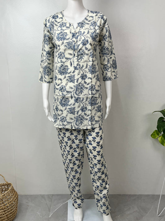 Azure Bloom Cotton Loungewear Set for Women