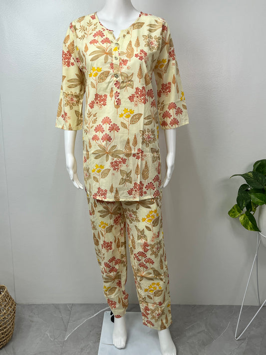 Golden Hour Pure Cotton Fabric Night Suit