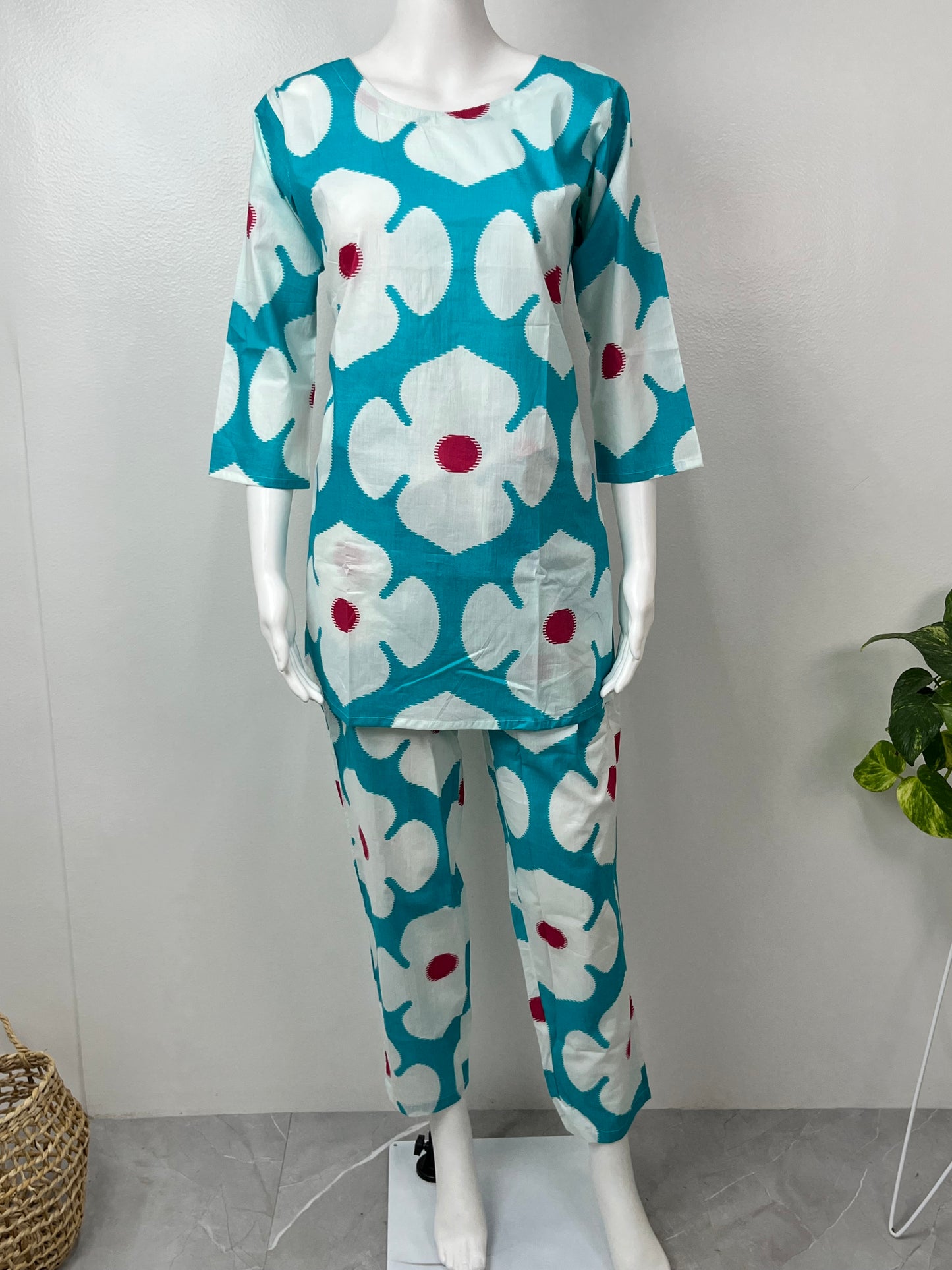 Aqua Bloom Cotton Co-ord for Women