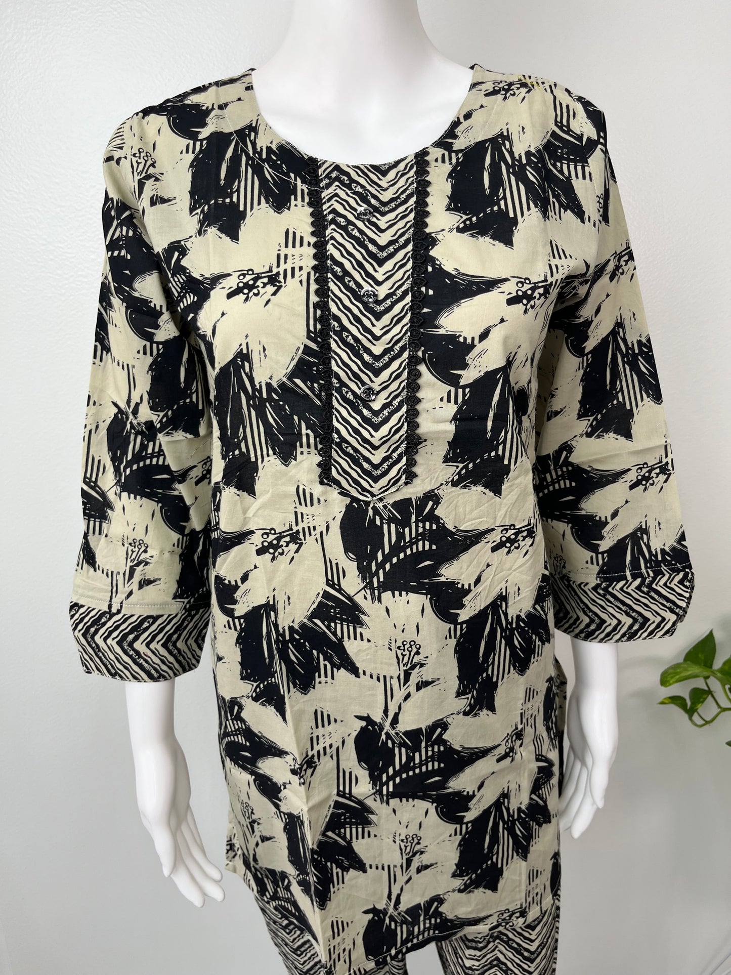 Black Printed Pure Cotton Loungewear Set