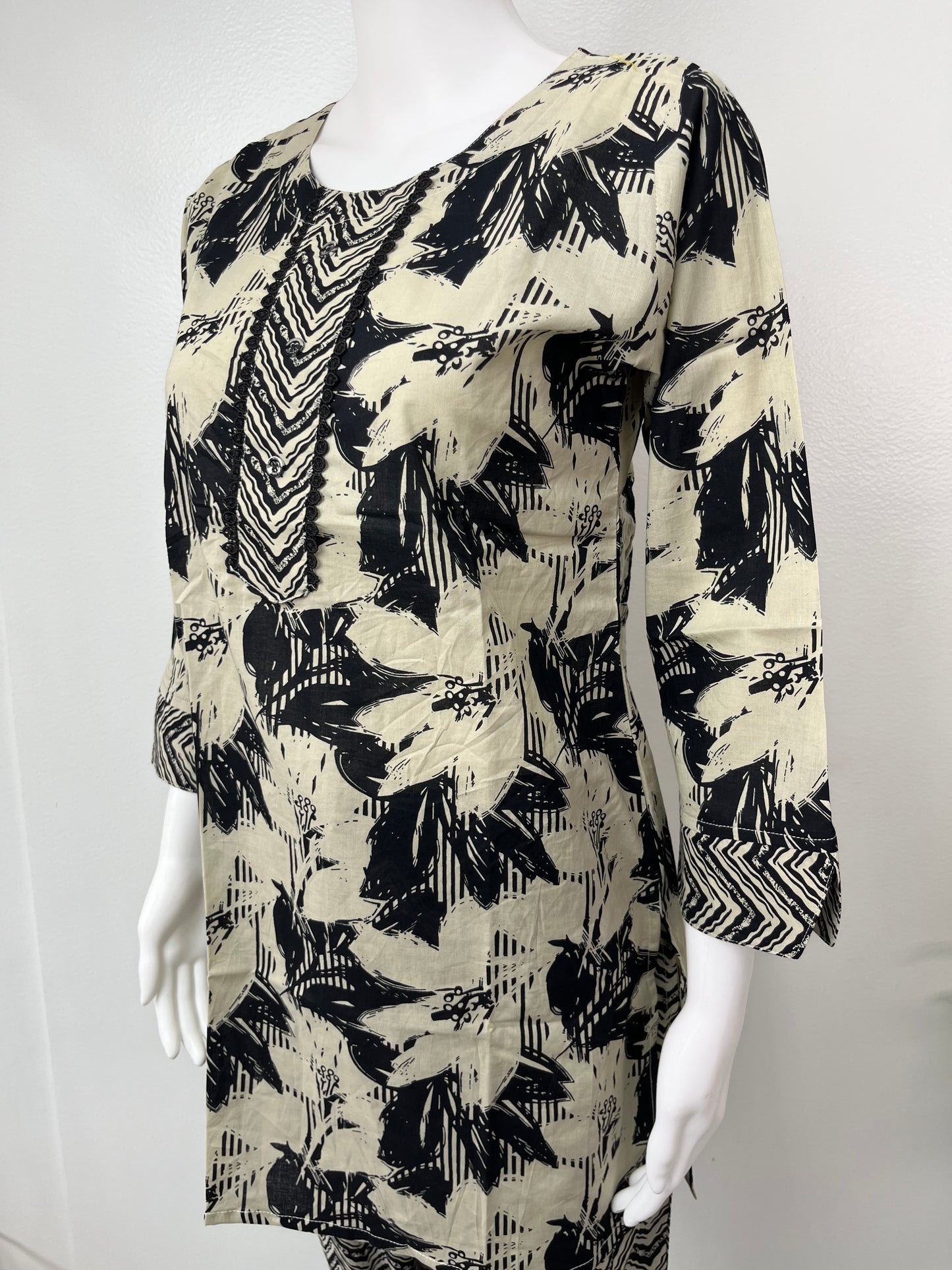 Black Printed Pure Cotton Loungewear Set
