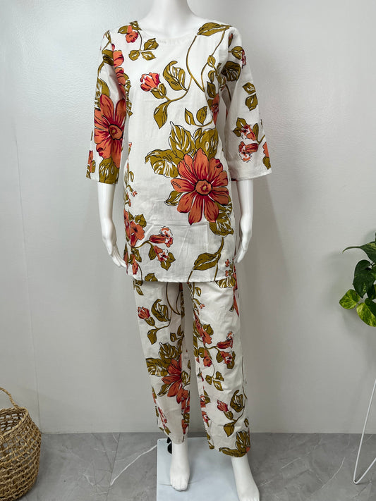Scarlet Bloom Cotton Co-ord Night Suit