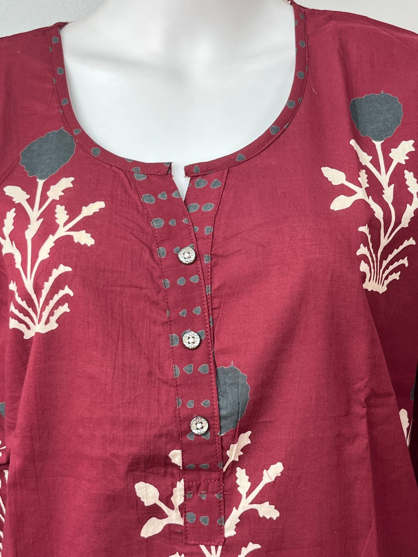 Crimson Bloom Pure Cotton Loungewear Set