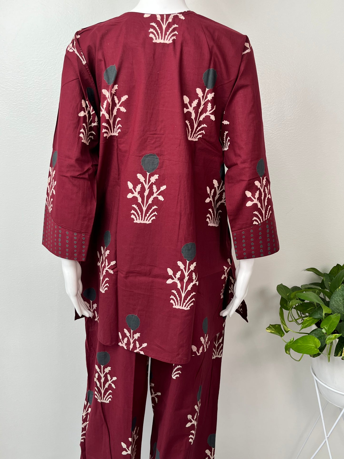 Crimson Bloom Pure Cotton Loungewear Set