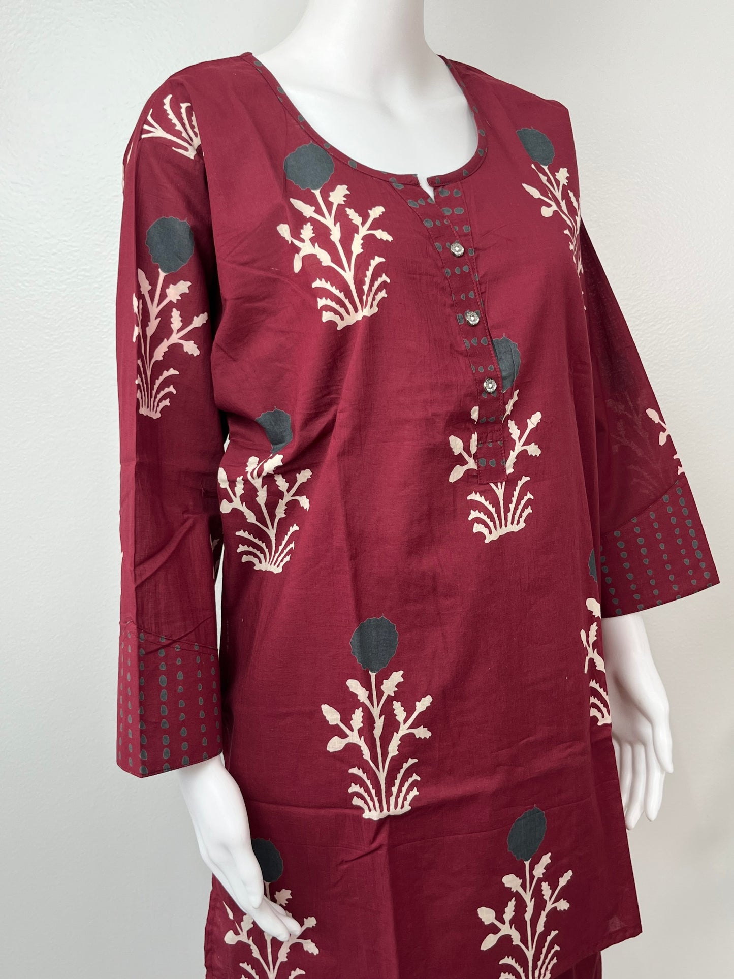Crimson Bloom Pure Cotton Loungewear Set
