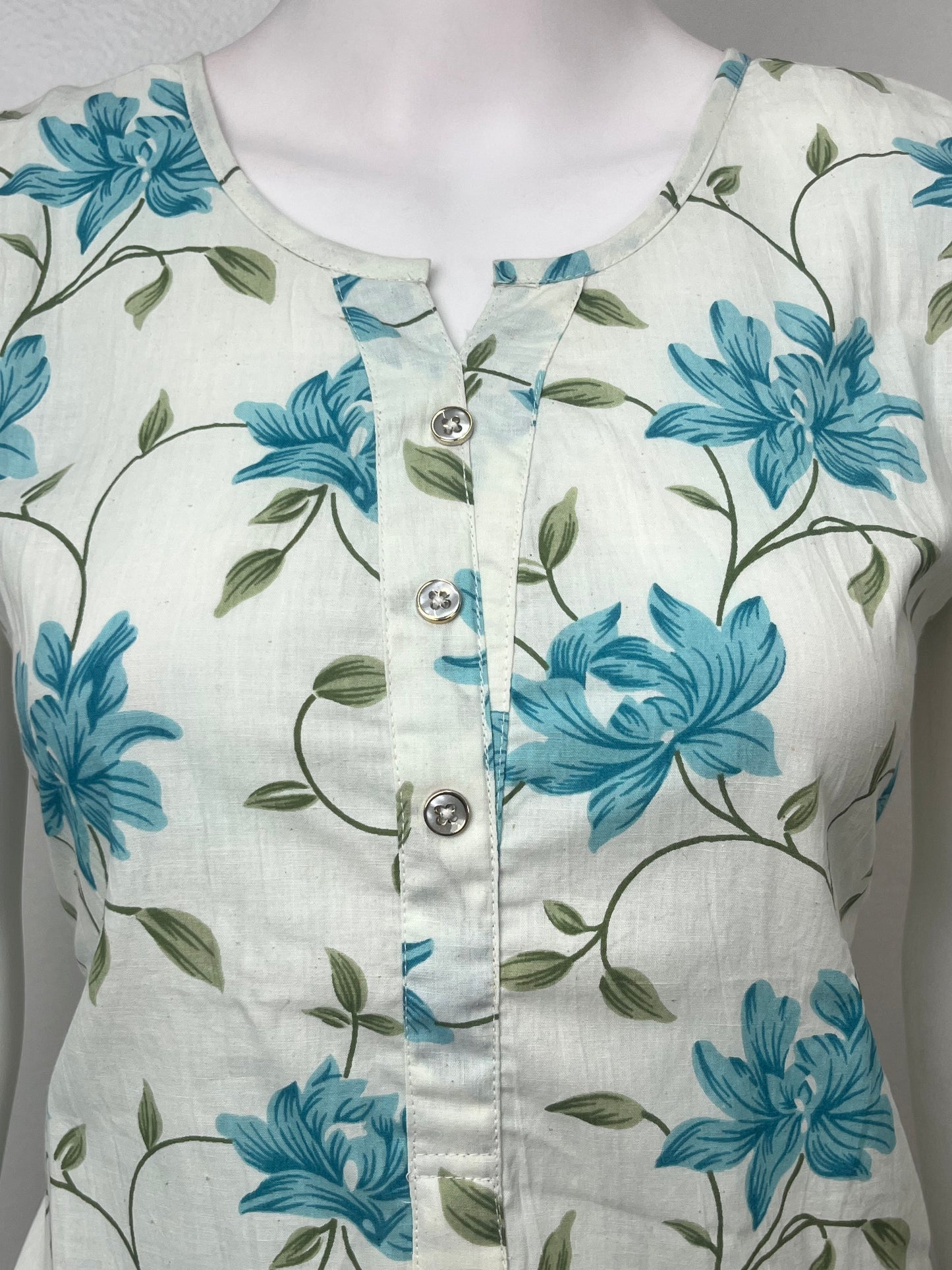 Blue Floral Sleeveless Pure Cotton Night Suit-Co-ord style