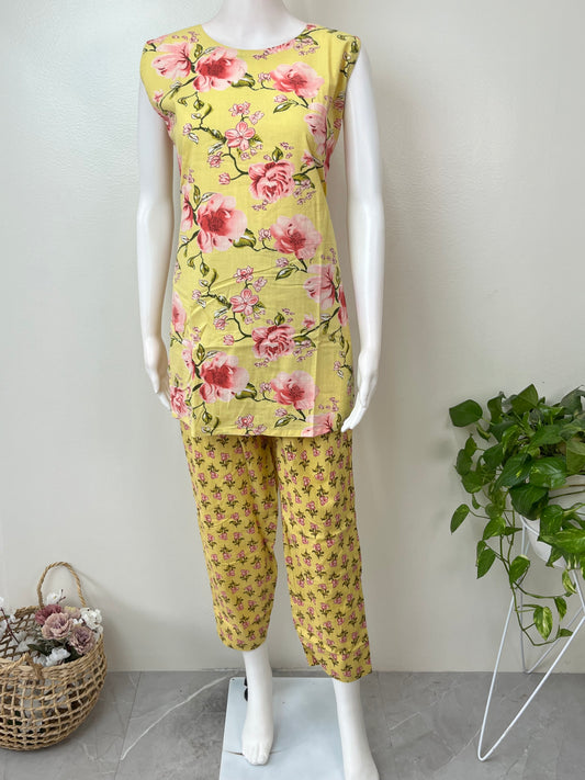Lightweight Cotton Nightwear Set- Light Yellow