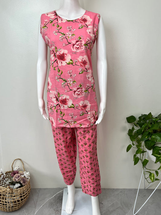 Casual Cotton Nightwear Co-ord- Sleeveless Style