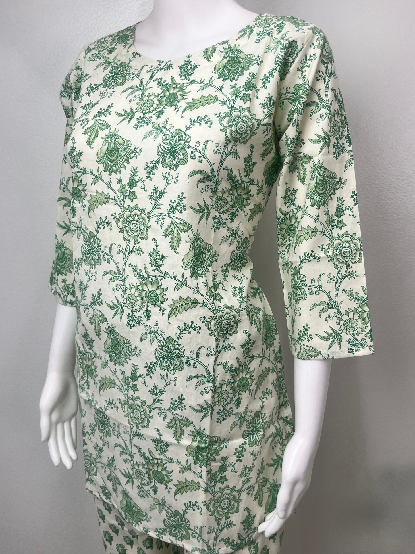 Green Floral Pure Cotton Night Suit Top & Bottom Set