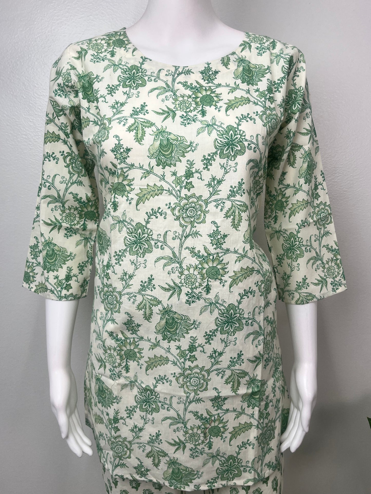 Green Floral Pure Cotton Night Suit Top & Bottom Set