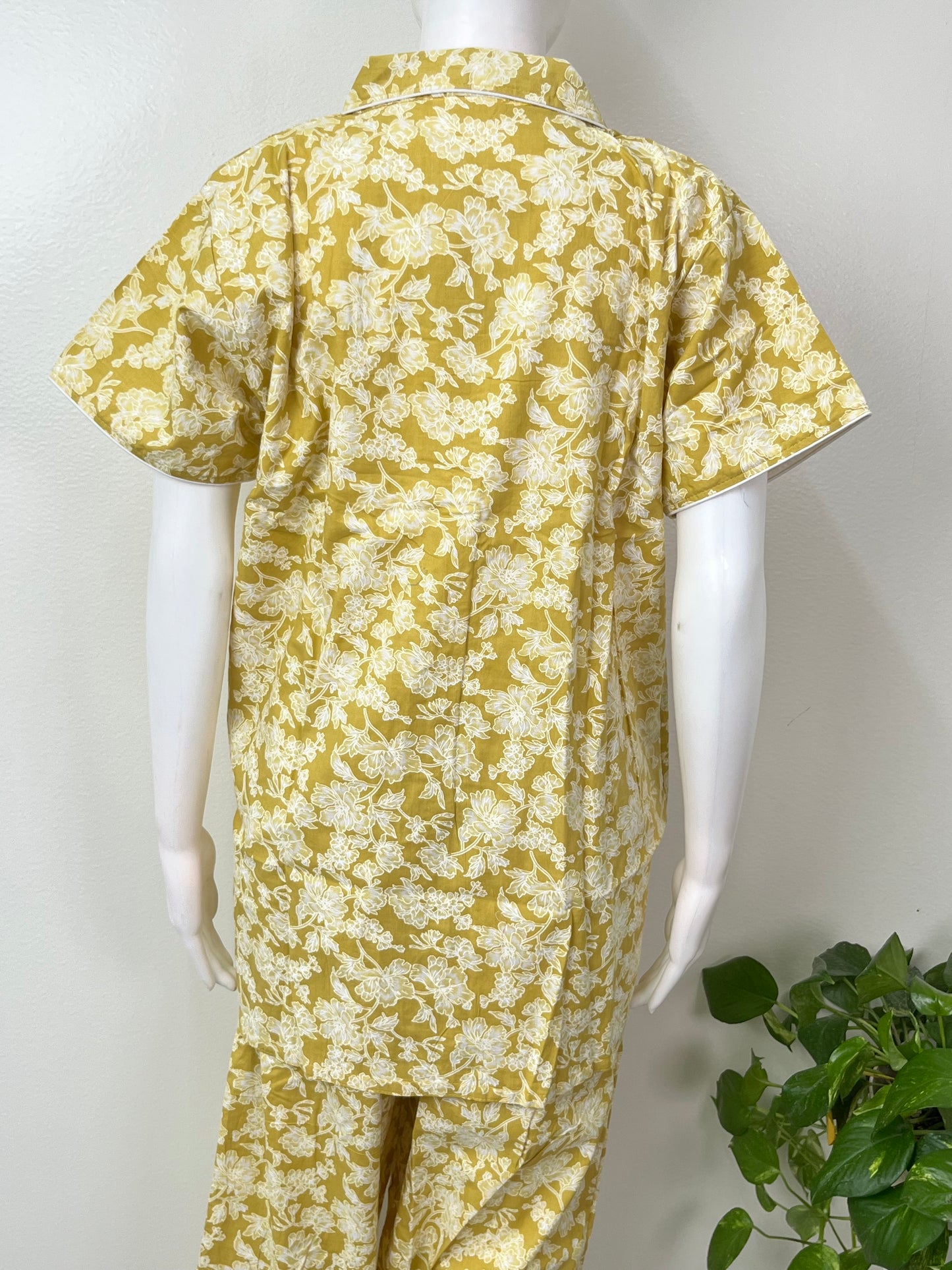Yellow Cotton Button-Down Night Suit