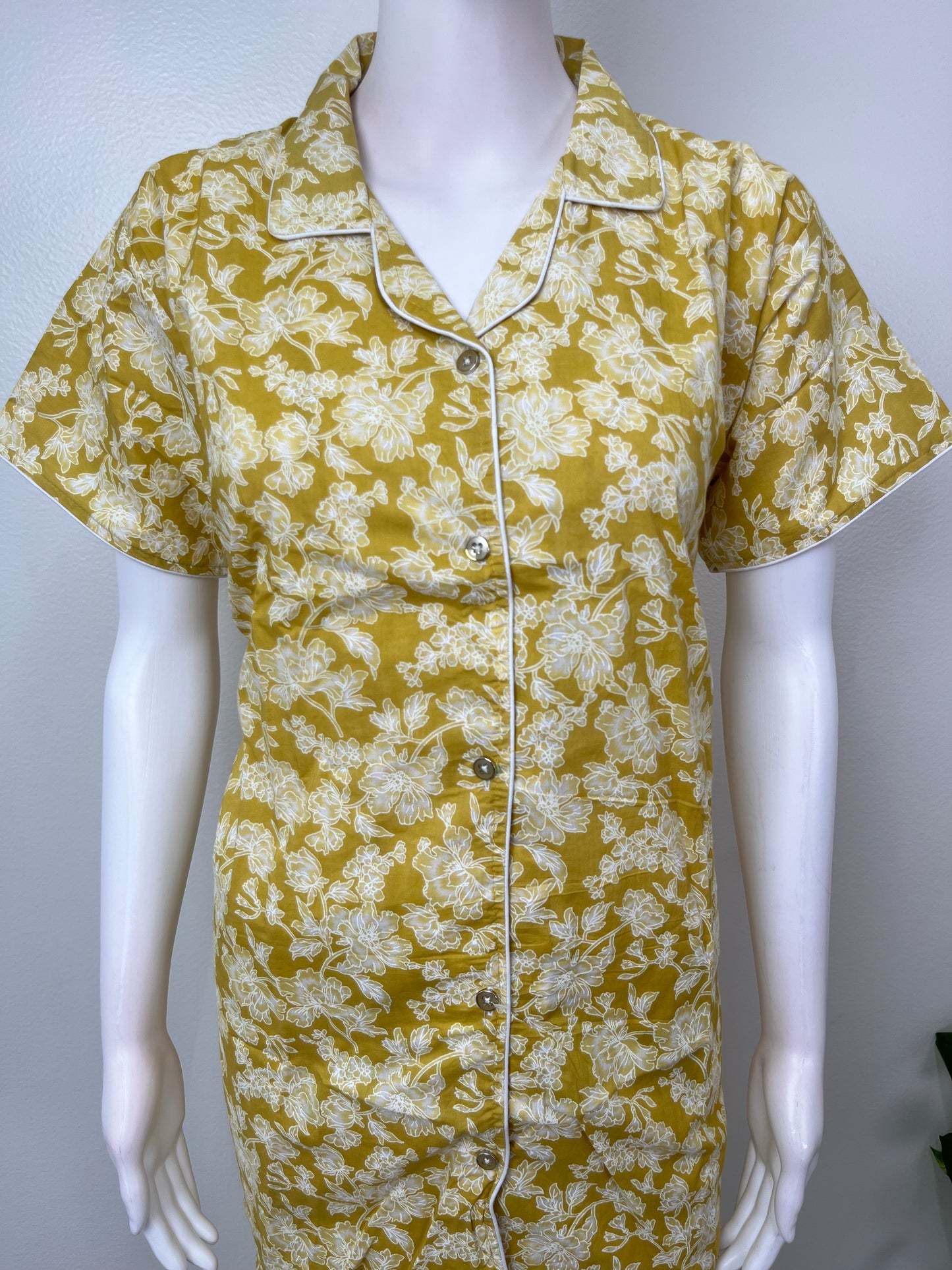 Yellow Cotton Button-Down Night Suit