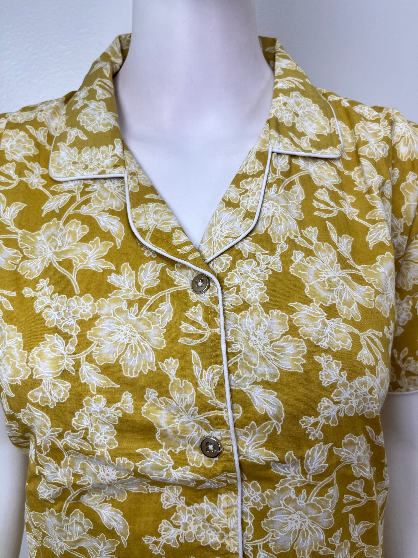 Yellow Cotton Button-Down Night Suit