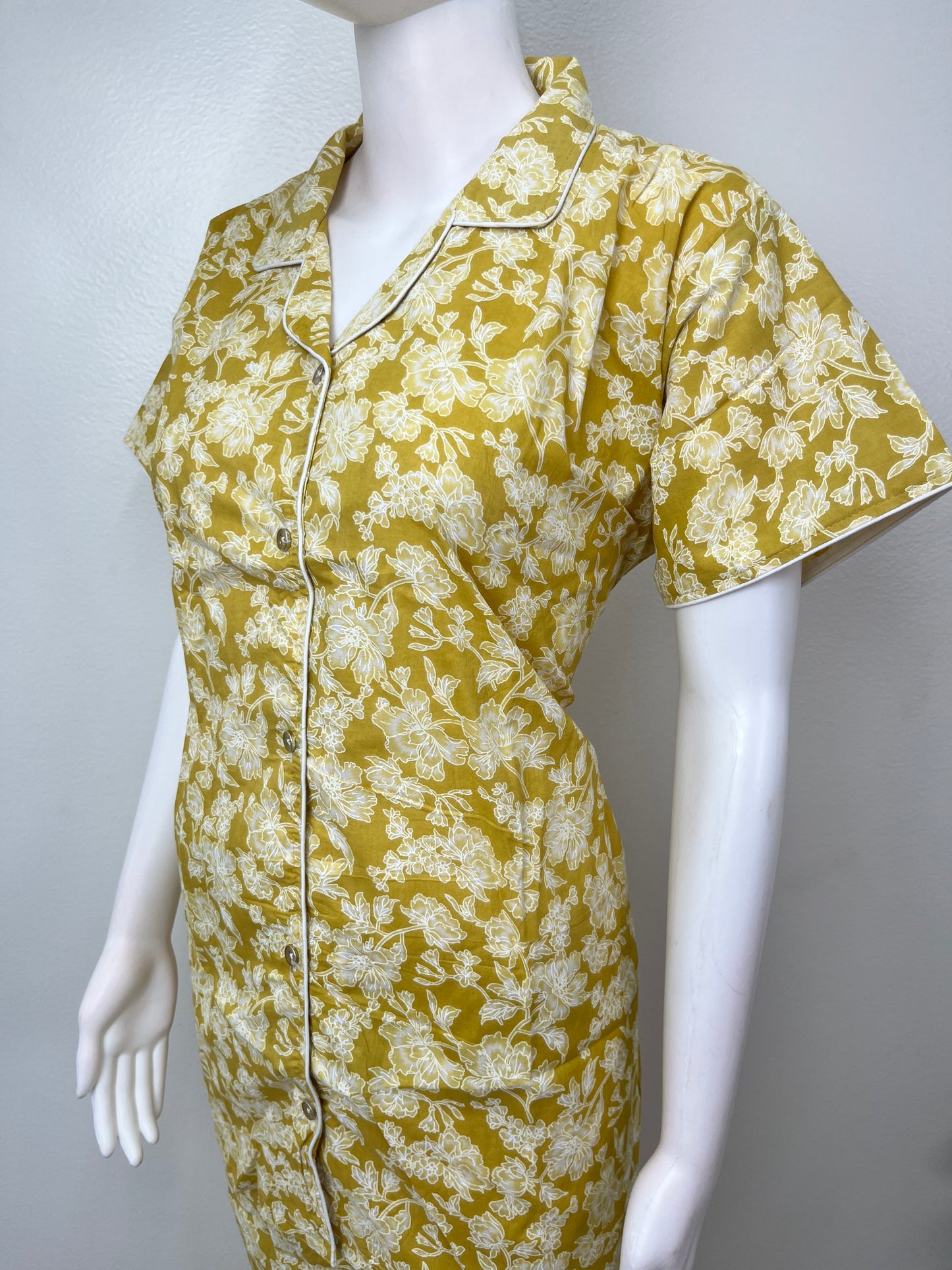 Yellow Cotton Button-Down Night Suit