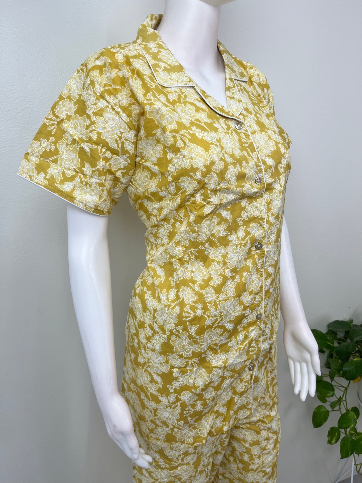 Yellow Cotton Button-Down Night Suit