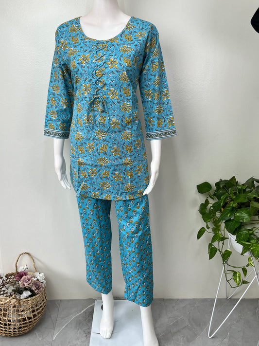 Relaxed Fit Cotton Night Suit Top & Botton Set