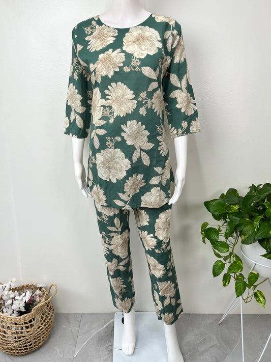 Green Pure Cotton Night Suit