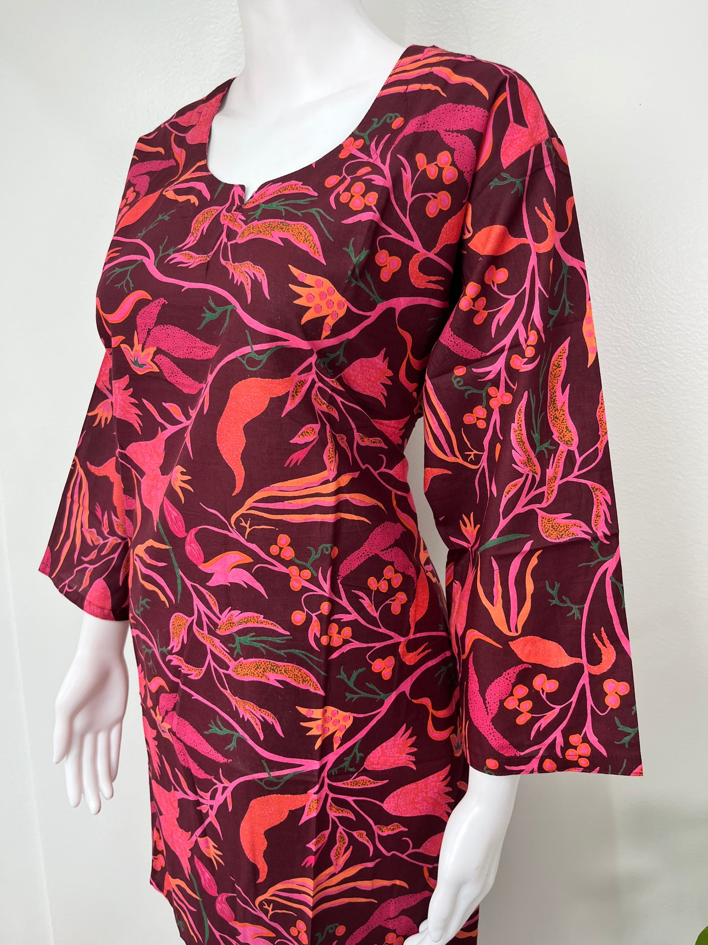 Tropical Vines Night Suit in Maroon